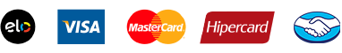 Aceitamos Cartões de Crédito Visa, Mastercard, American Express, Diners Club, Mercado Pago